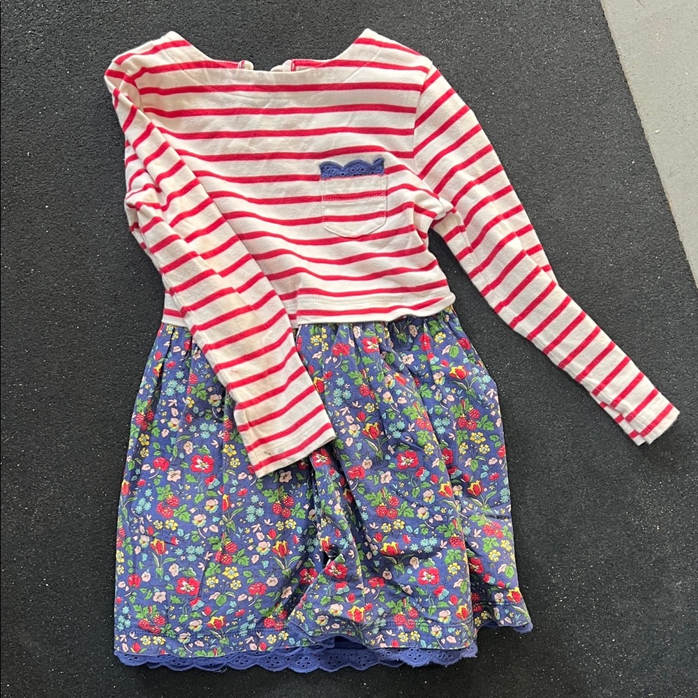 Mini Boden stripe and Floral Long Sleeve Dress
